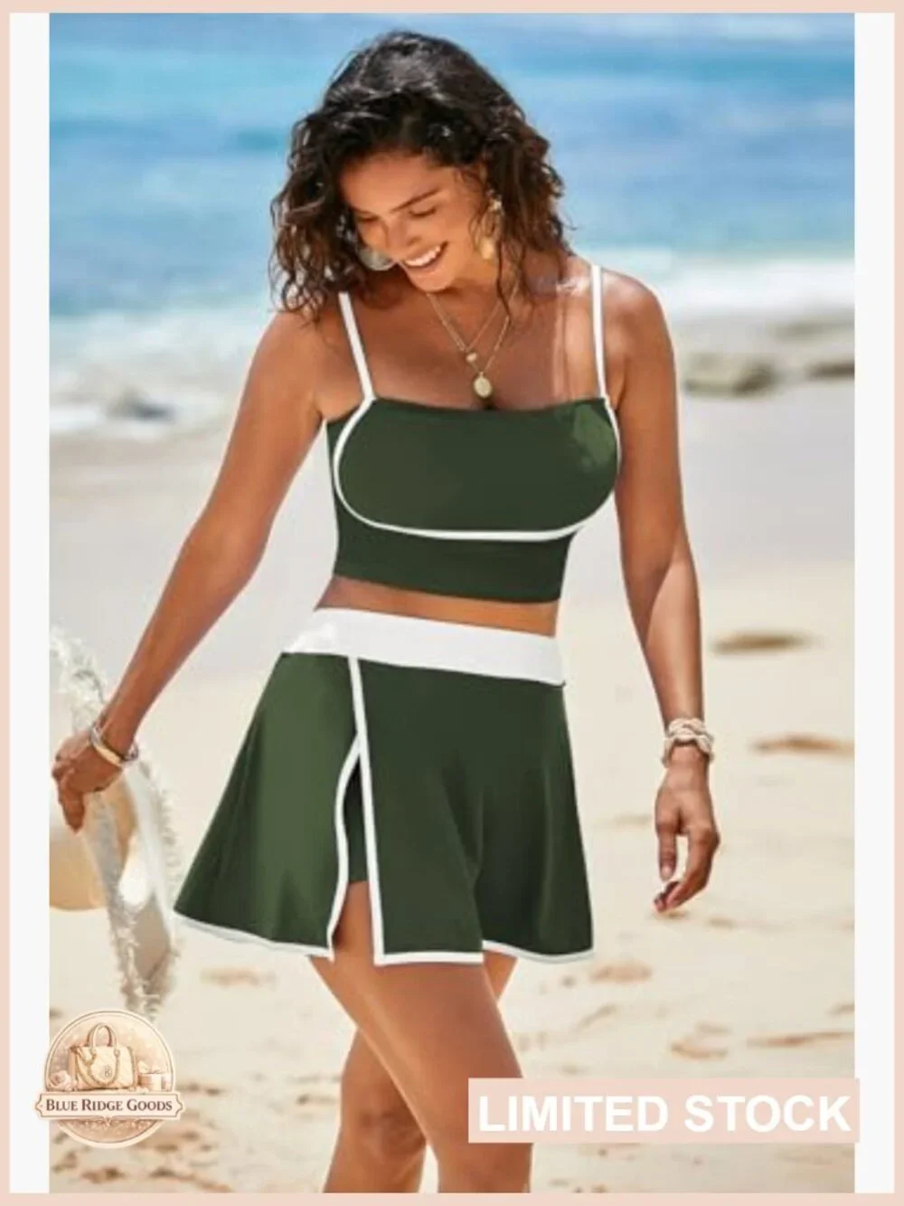 High Waisted Bikini Set Tummy Control Swim Skirt Athletic Two Piece - Picture 6 of 7